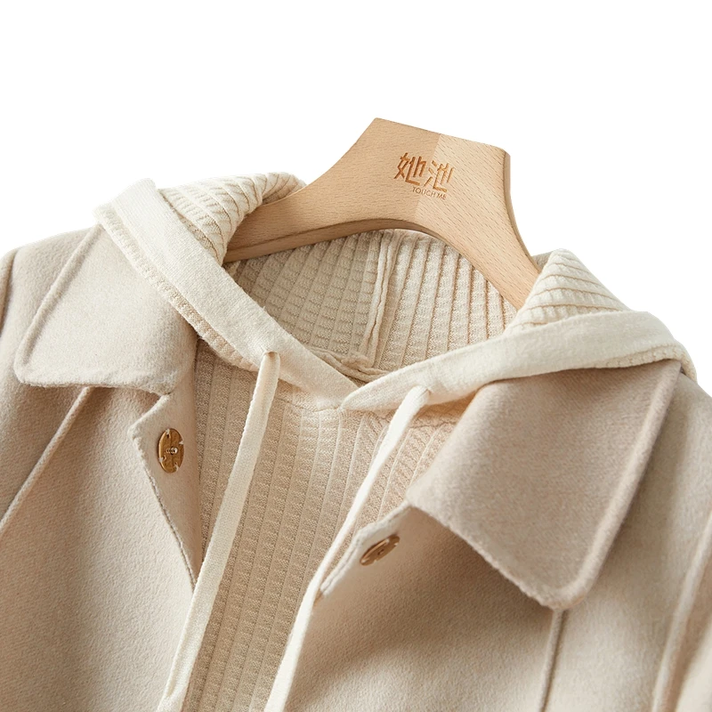 她池2024秋装新款女装时尚长袖套头连帽抽绳简约针织衫T33X4393ZT