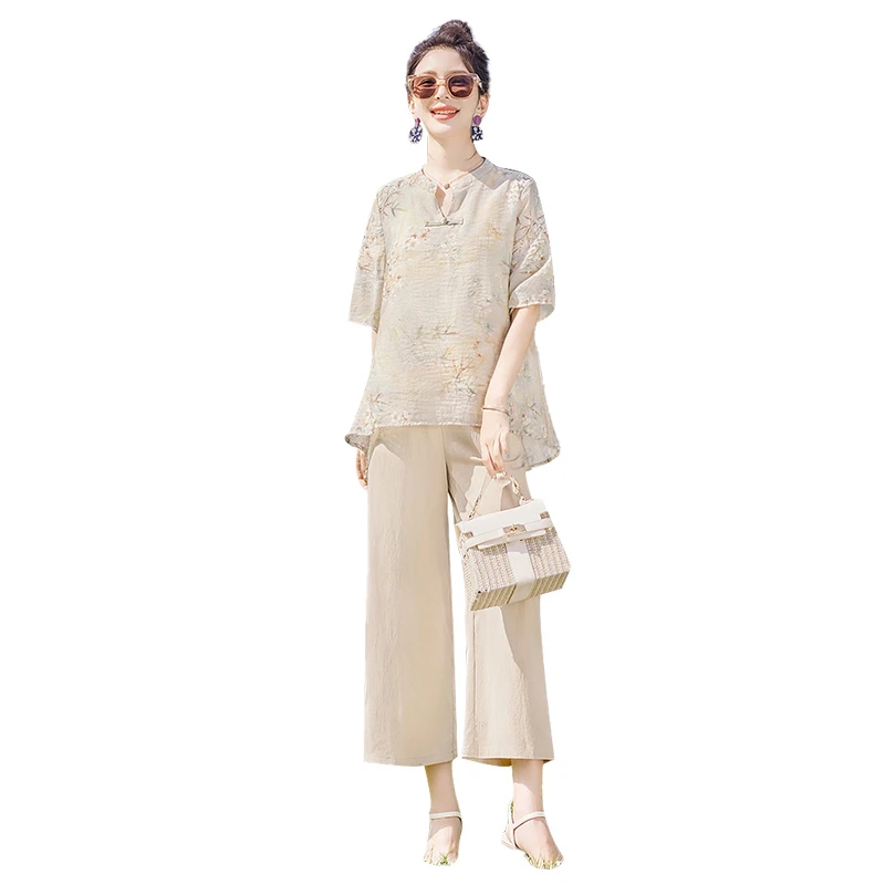【尤莱特】丝柏舍2024夏装新款女上衣搭裤子新中式套装S42B1487N
