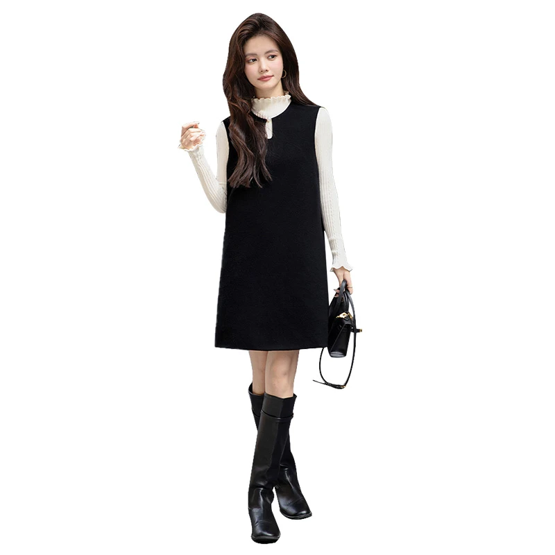 丝柏舍2024秋装新款女小香风显瘦圆领短款A字无袖连衣裙S43R6985L