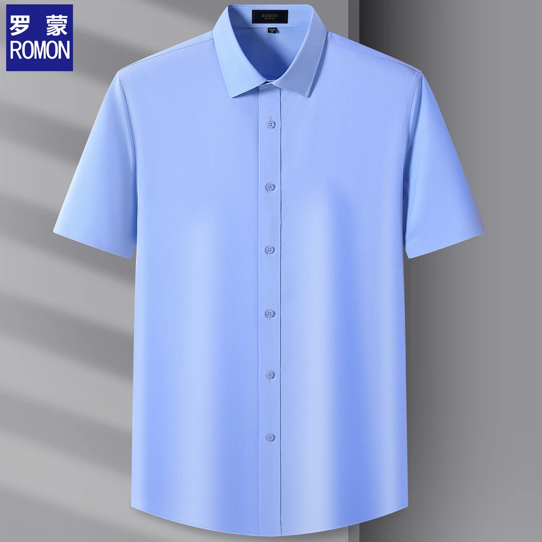 罗蒙天丝莫代尔短袖衬衫春夏季免烫抗皱商务正装大码休闲半袖衬衣
