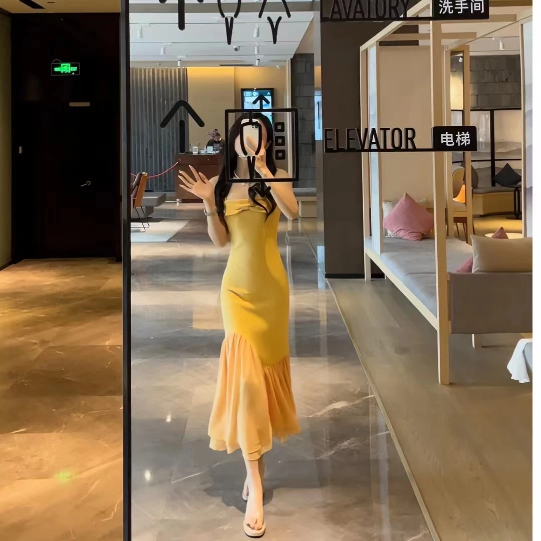 【专柜正品】李李家法式纯色系拼接网纱显瘦吊带连衣裙286