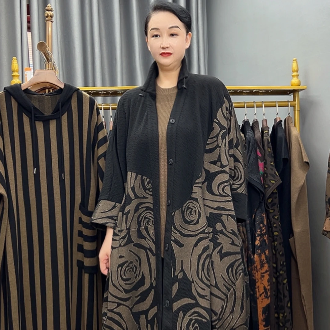 轻奢阔版时尚大方提花大码女装风衣外套