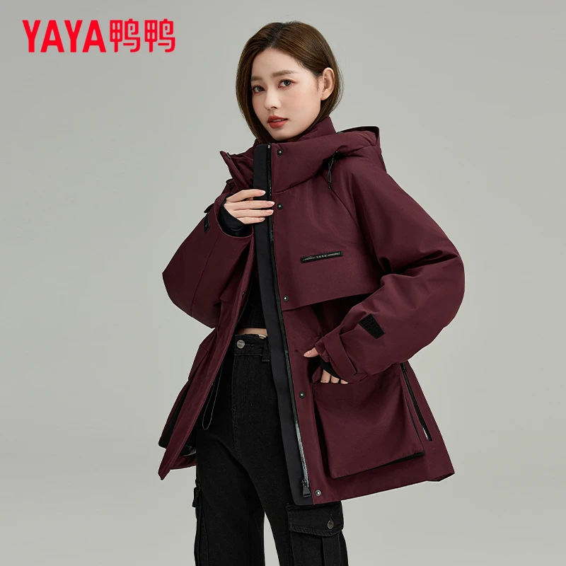 YAYA/鸭鸭2024新款冬季冲锋派克加厚外套羽绒服女YE4B613775H