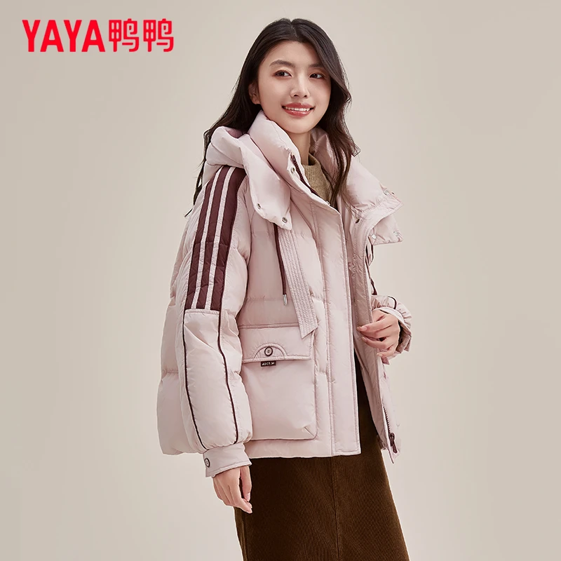YAYA/鸭鸭2024冬季新款时尚加厚保暖防风连帽外套女YE4B610065L