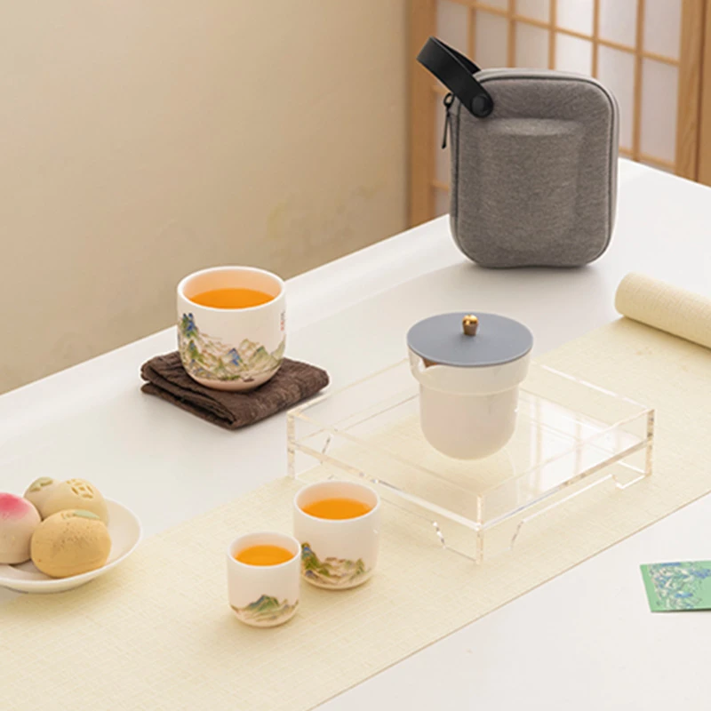 新款轻奢旅行茶具羊脂玉陶瓷快客杯户外露营功夫茶具一壶三杯k026