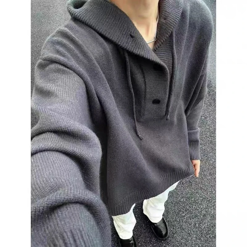 毛衣男2024秋冬季新款慵懒风宽松潮牌cleanfit痞帅连帽套头针织衫