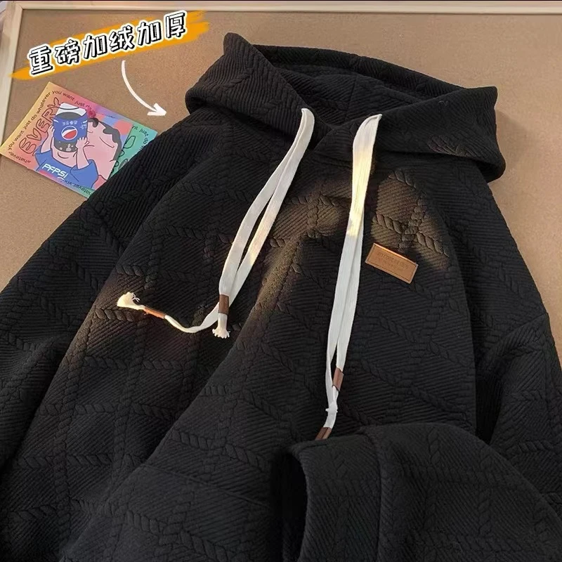 新款美式复古连帽卫衣男春秋季潮牌小众高街秋冬情侣外套加绒