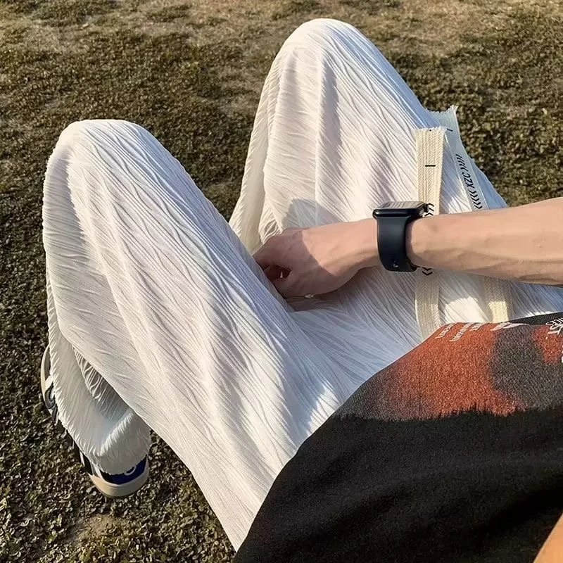冰丝垂感裤子男夏季美式复古设计感小众宽松潮牌直筒休闲运动长裤