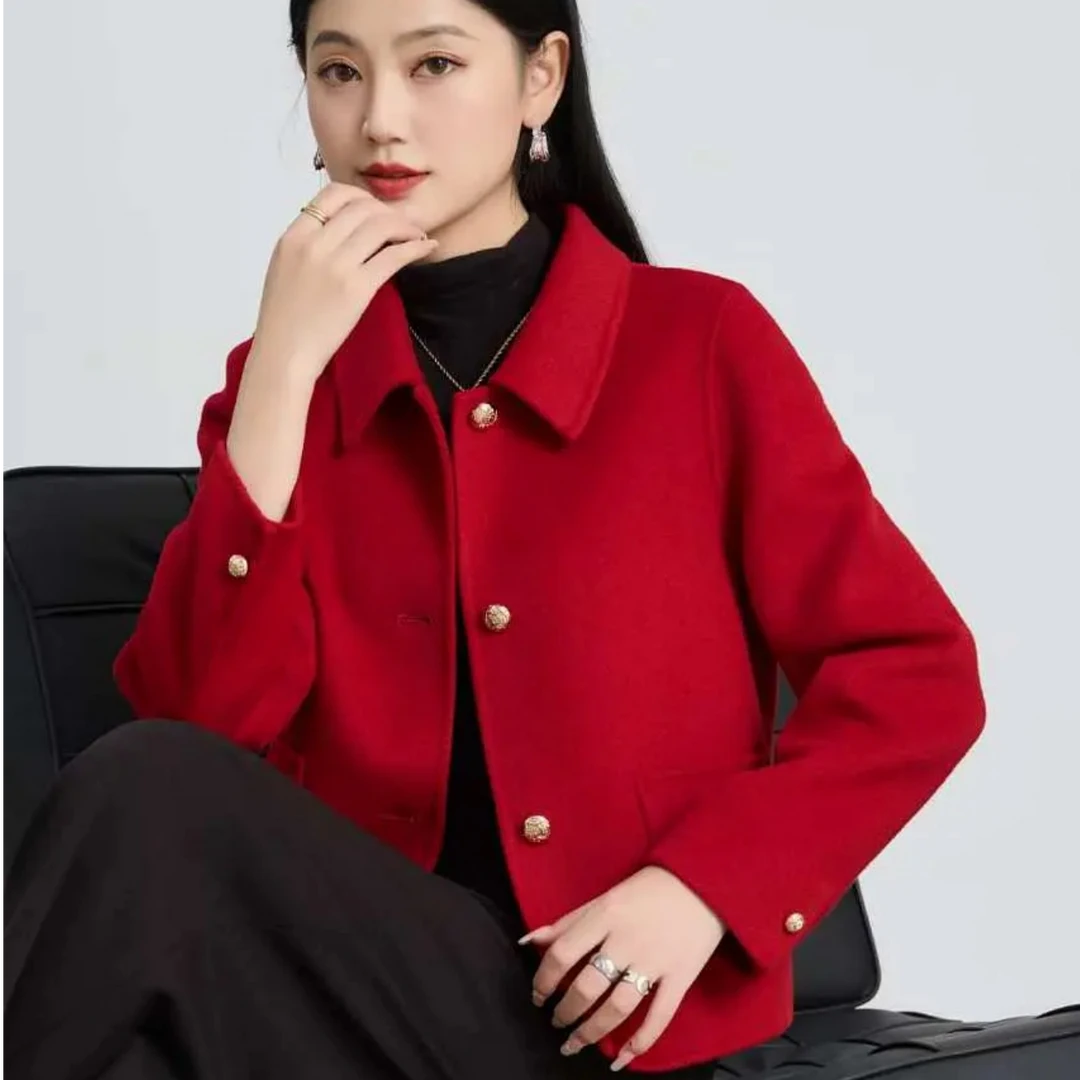 【100%绵羊毛】8083小香风短款双面呢大衣三粒扣秋冬新款上班族