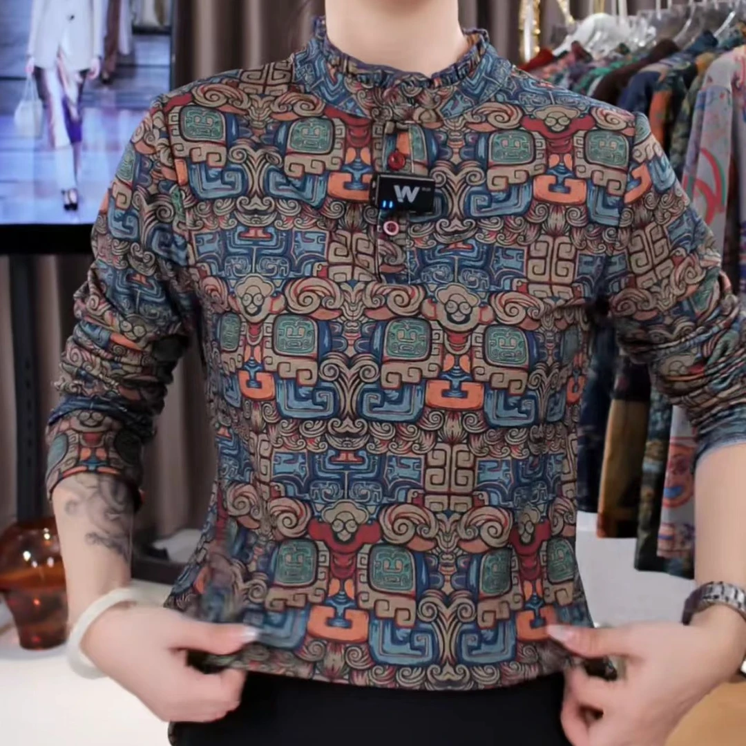 2024冬季复古气质上衣加厚新款时尚女装女宽松大码保暖百搭打底衫