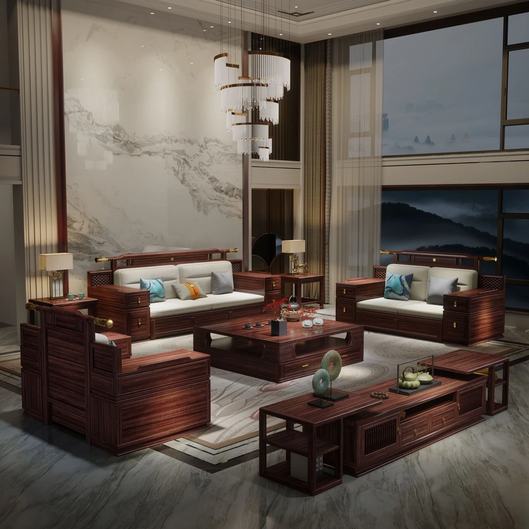 新中式全实木沙发组合乌金木实木沙发客厅大户型现代简约木沙发