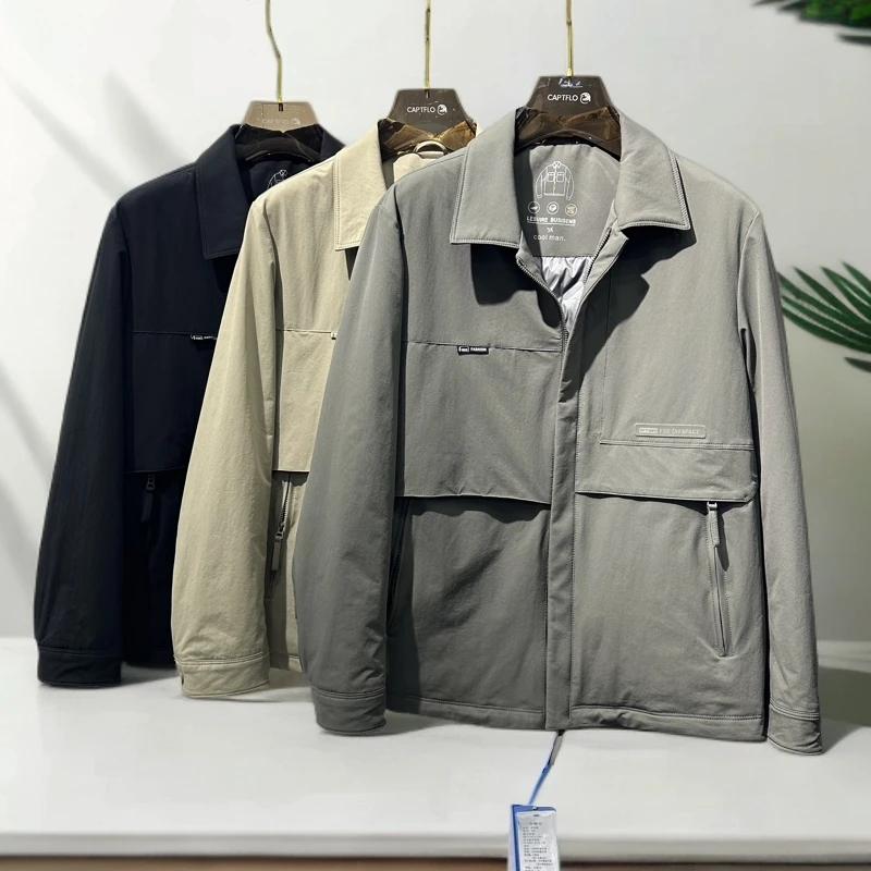 668男士新款高端商务时尚翻领夹克轻薄羽绒服