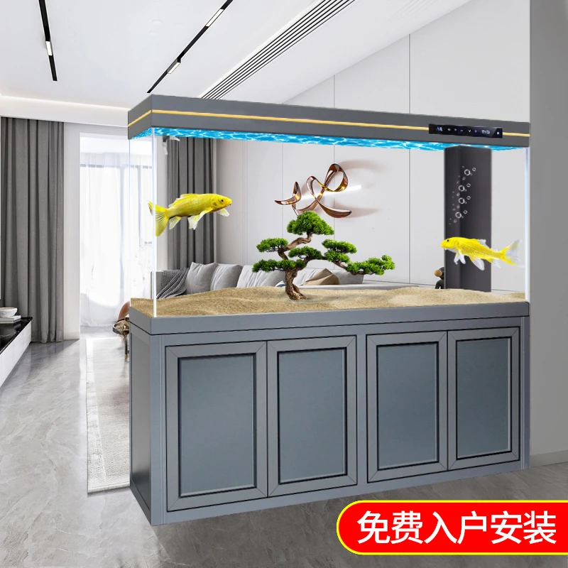 欧宝2025新款轻奢超白鱼缸家用客厅中型落地生态缸屏风玻璃造景15