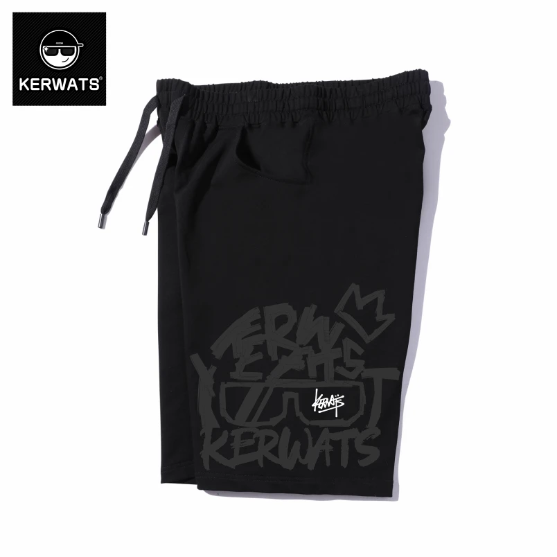 KERWATS可维斯品牌95棉字母印花夏季大码宽松五分裤男装直筒短裤