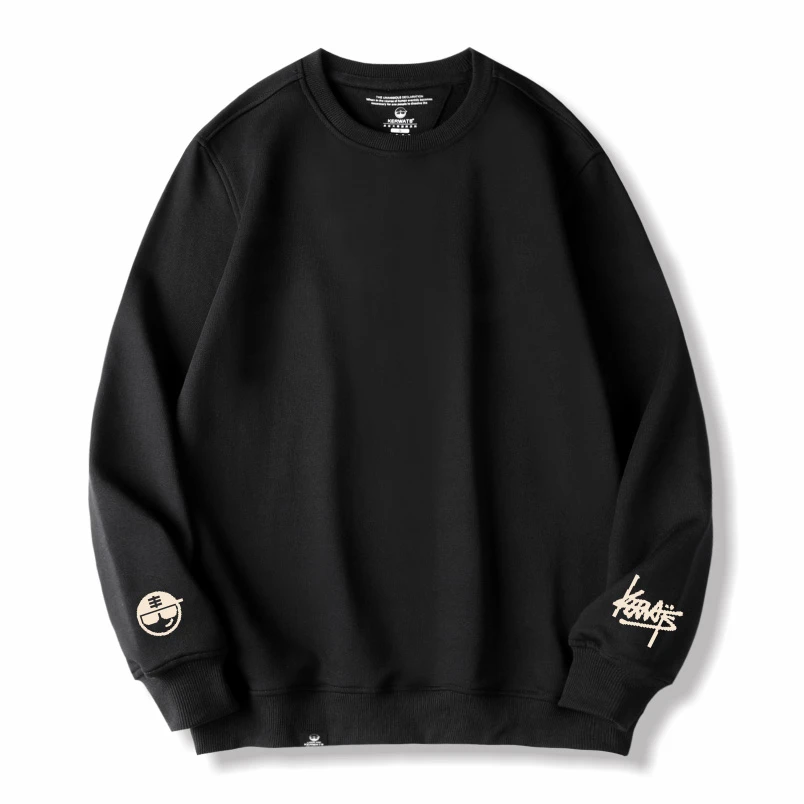 KERWATS学生潮流长袖印花大号宽松针织衫加大男装春秋季黑色卫衣