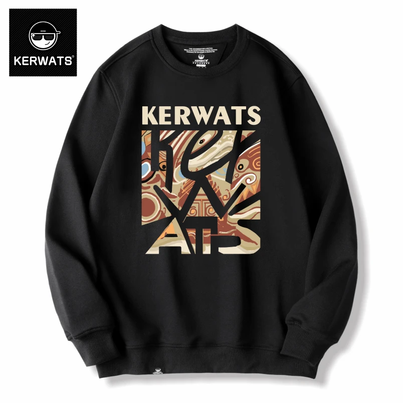 KERWATS潮牌镂空英文印花美式复古打底衫休闲宽松男女秋冬季卫衣