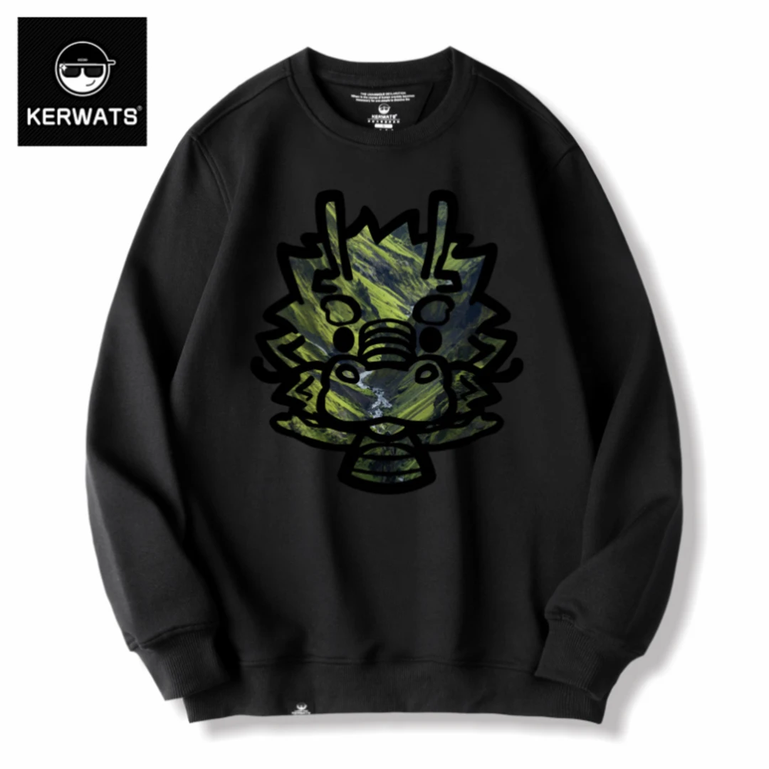 KERWATS可维斯品牌大码男女情侣无性别迷彩龙印花中国风秋款卫衣