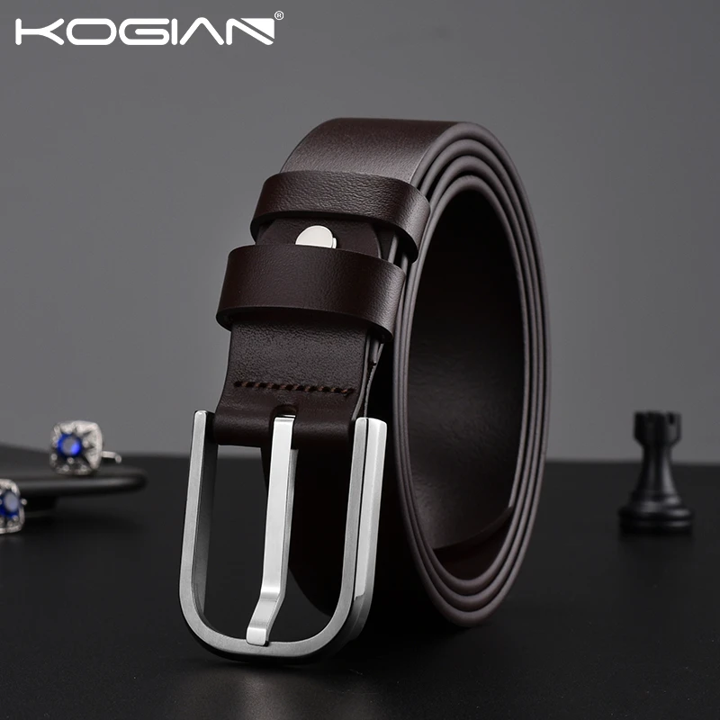 KOGIAN高杰尼纯钛男士休闲时尚真皮皮带针扣高档头层牛皮裤腰带潮