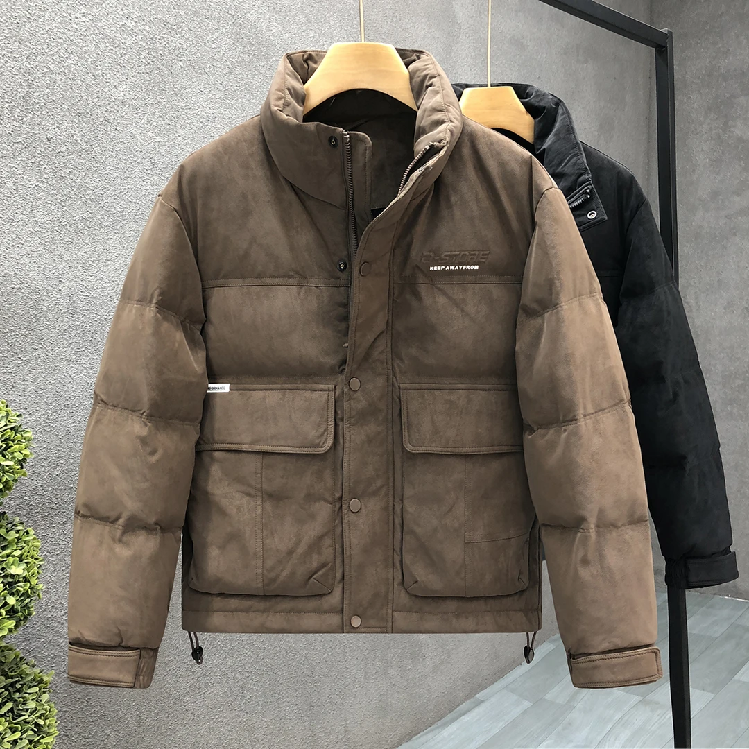 流行咖啡色磨砂面羽绒服男短款正品保暖外套2024冬季新款男士上衣