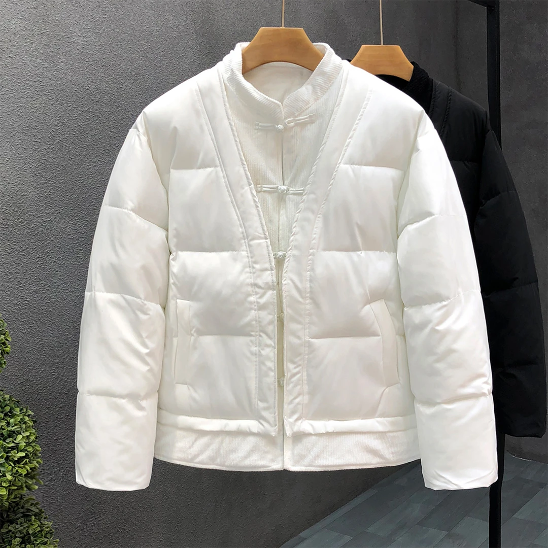 流行中国风白色棉服男韩版修身痞帅厚外套2024冬季新款男士小棉袄