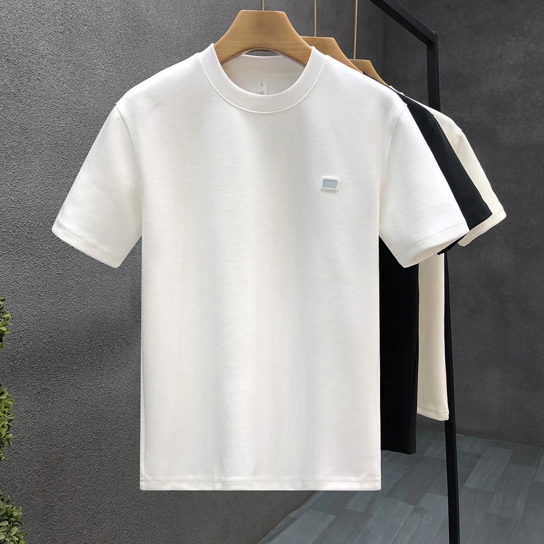 冬天加厚短袖t恤男潮牌内搭圆领打底衫2024秋冬季新款男士半截袖