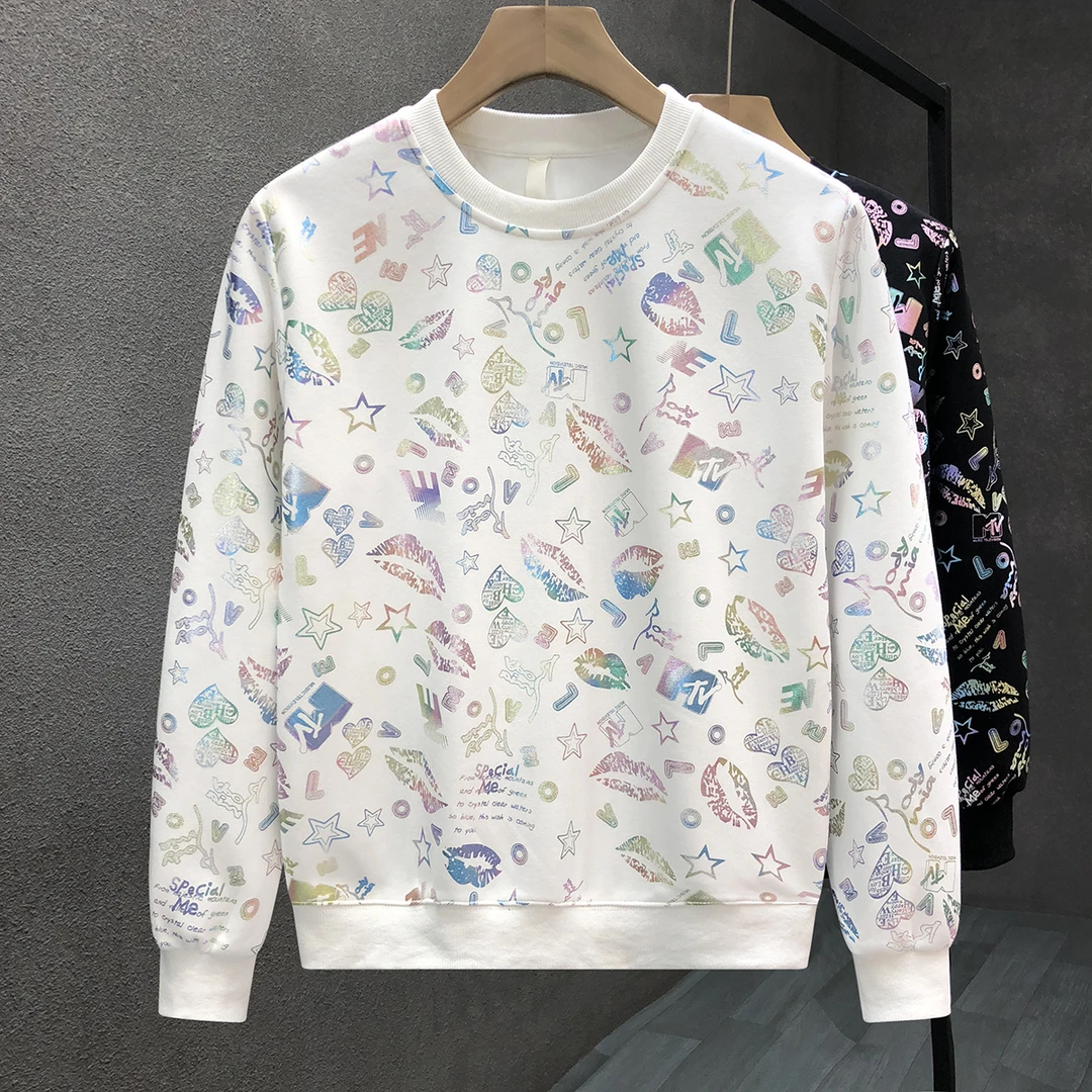 渐变印花痞帅卫衣男潮牌修身春秋上衣2024新款男士秋季套头打底衫