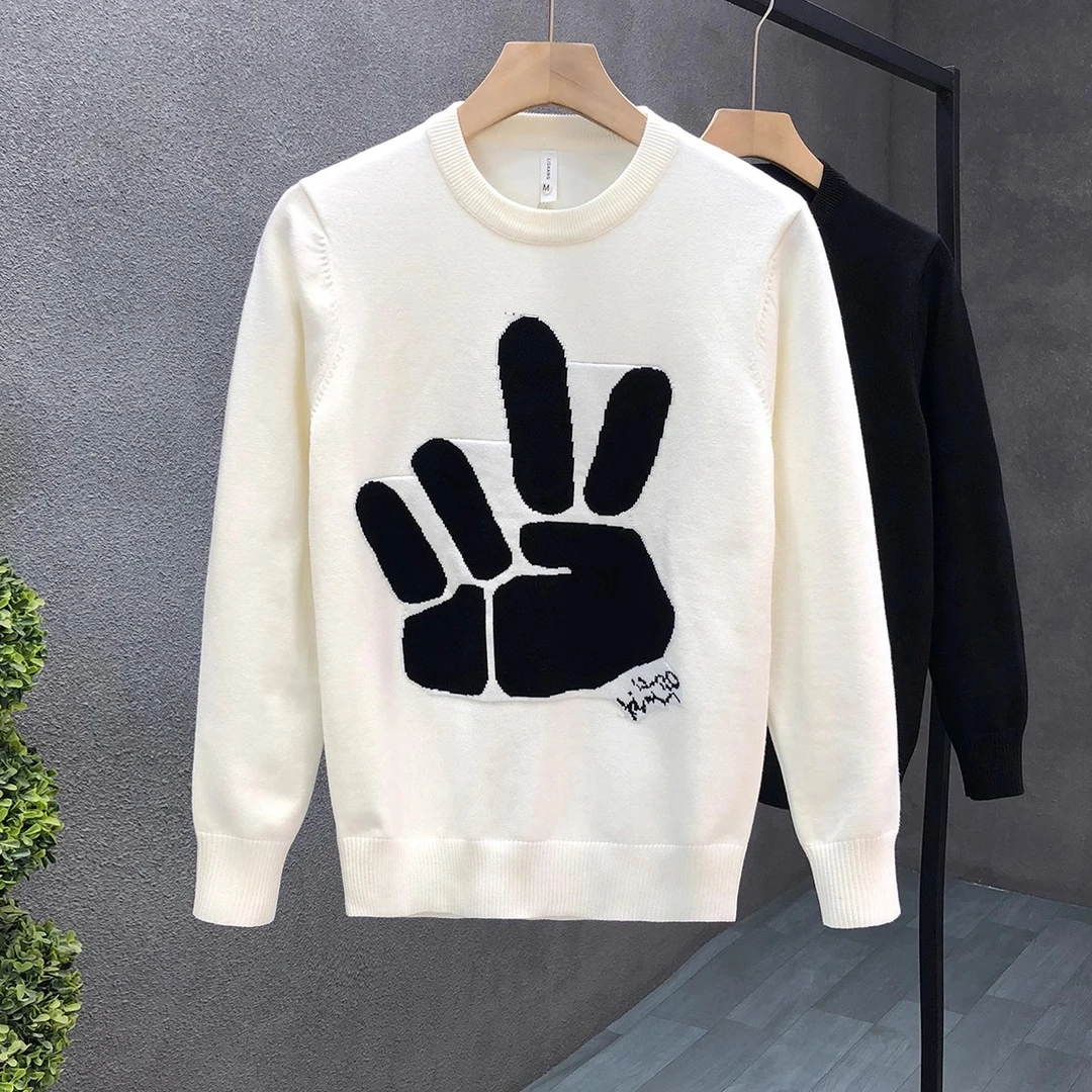 痞帅高端提花毛衣男款圆领内搭针织衫2023冬季新款男士爆款打底衫