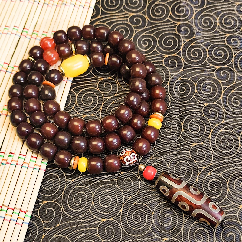 【三圈款】菩提根老料巧克力色三圈挂脖款-10*9mm