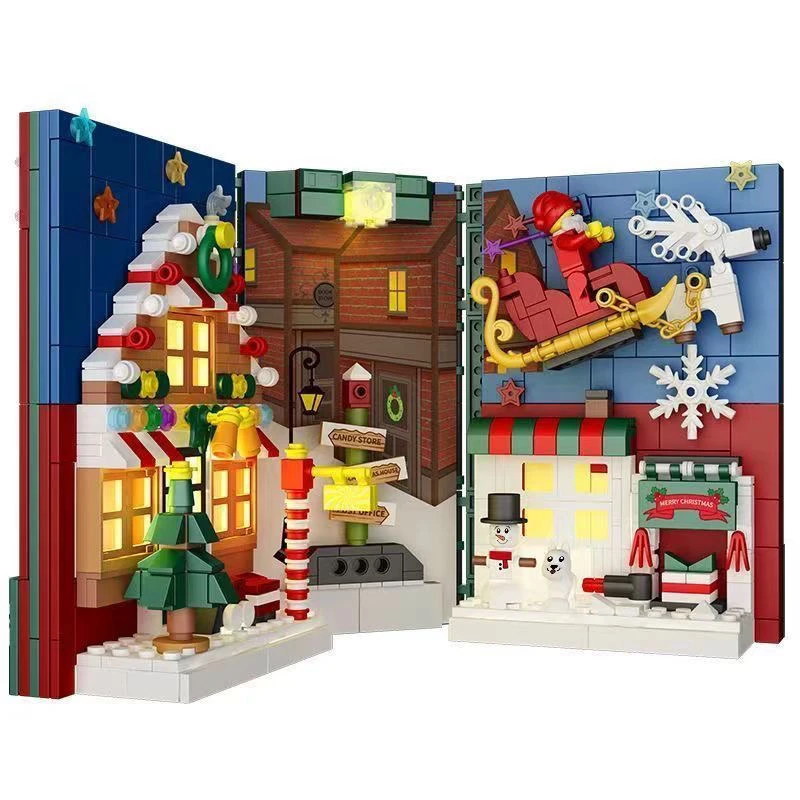 圣诞风又来了！这就是圣诞狂欢灯光书中街景拼装积木模型摆件礼物