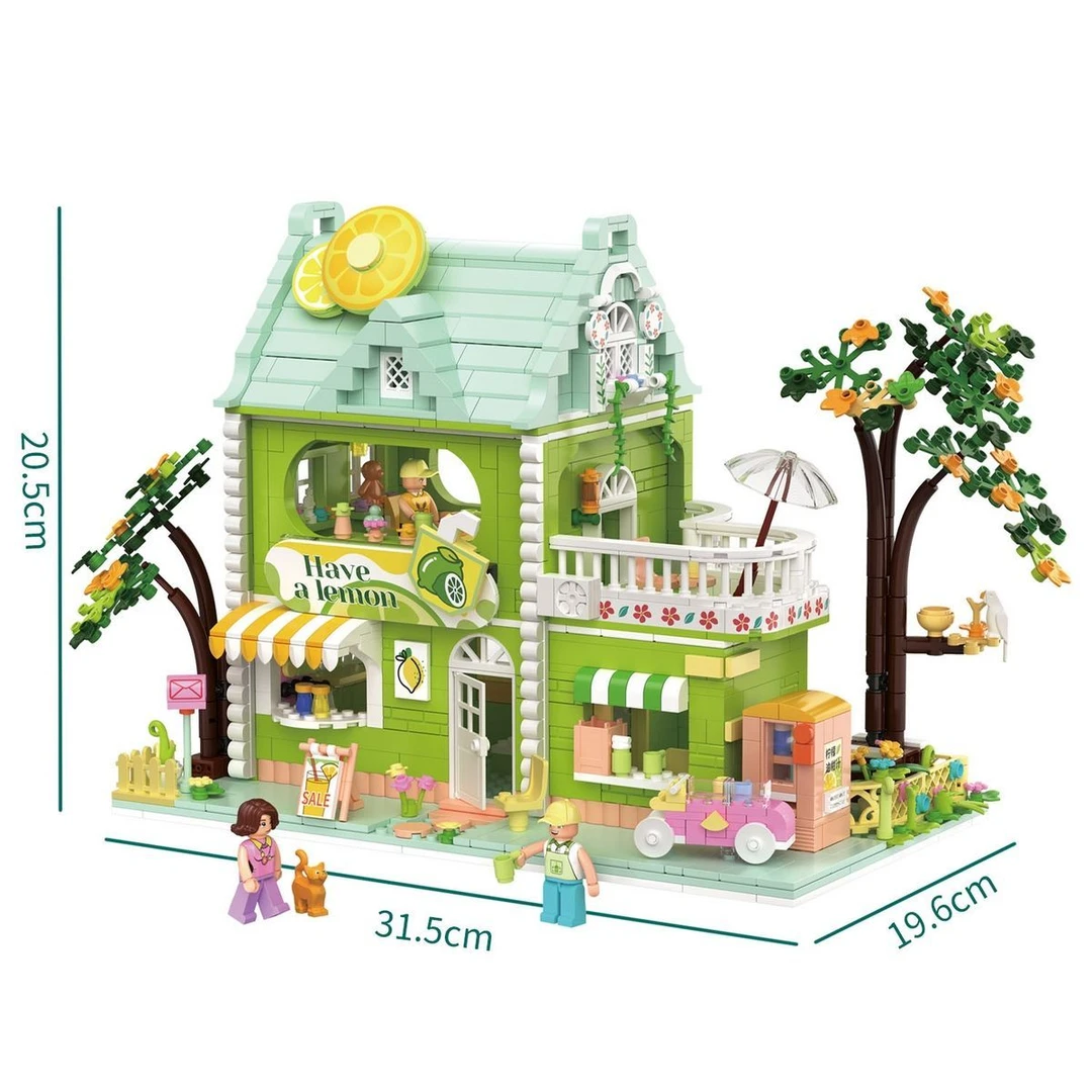 ZHE GAO/哲高 家庭启赋积木青柠茶店巧克力工坊创意街景益智积木