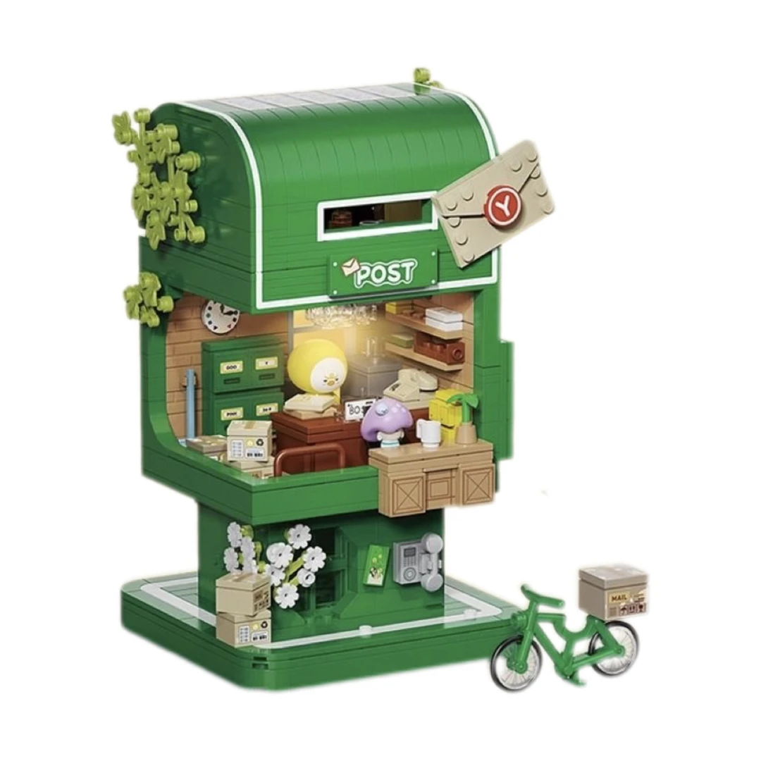 国产积木思念邮局有情绪街景益智拼装男女孩潮玩灯光建筑玩具礼物