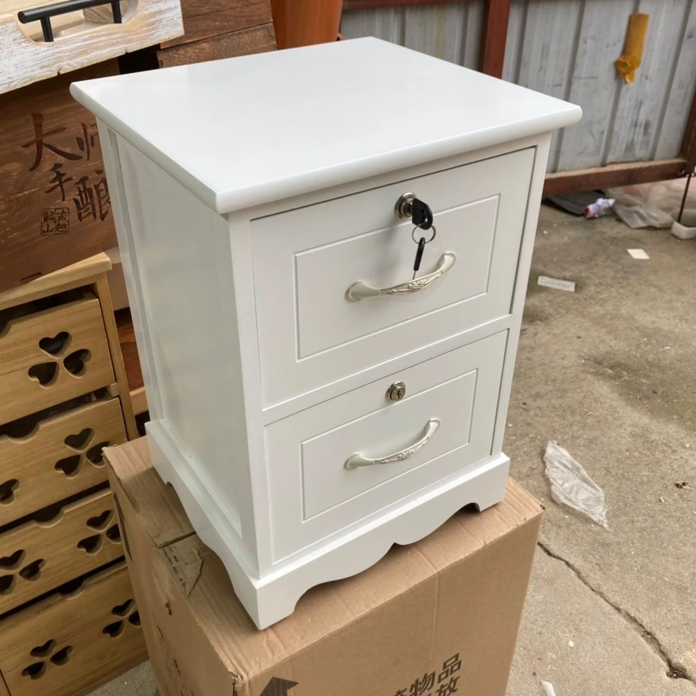 田园666白床头柜 桐木收纳柜