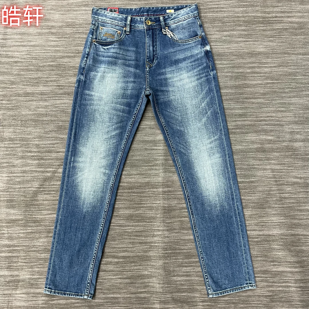6017春夏款11盎司男士高端浅蓝微锥休闲时尚百搭男士牛仔裤
