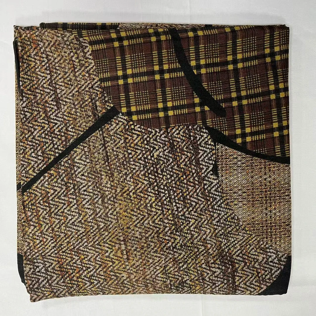 140薯莨丝毛方巾-棕黄花蕊 135cm丝巾