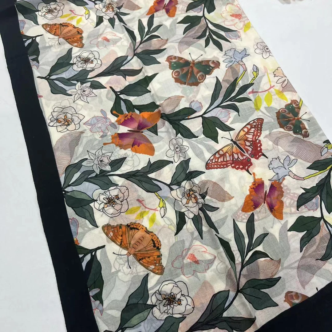 戒指绒长巾-枝花纷蝶 200*100cm丝巾