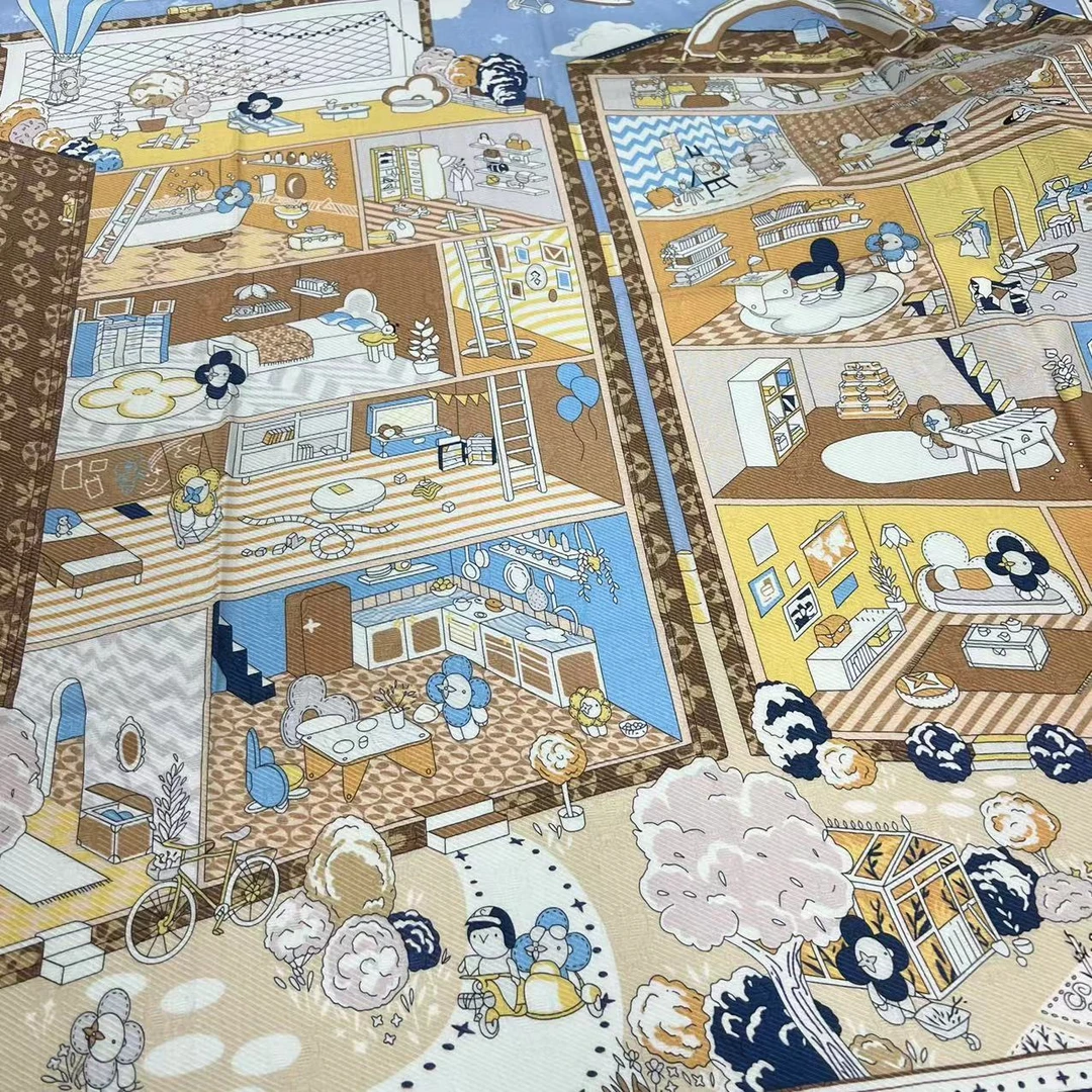 140丝绒方巾-赋无尽春 提花双面异色135cm丝巾