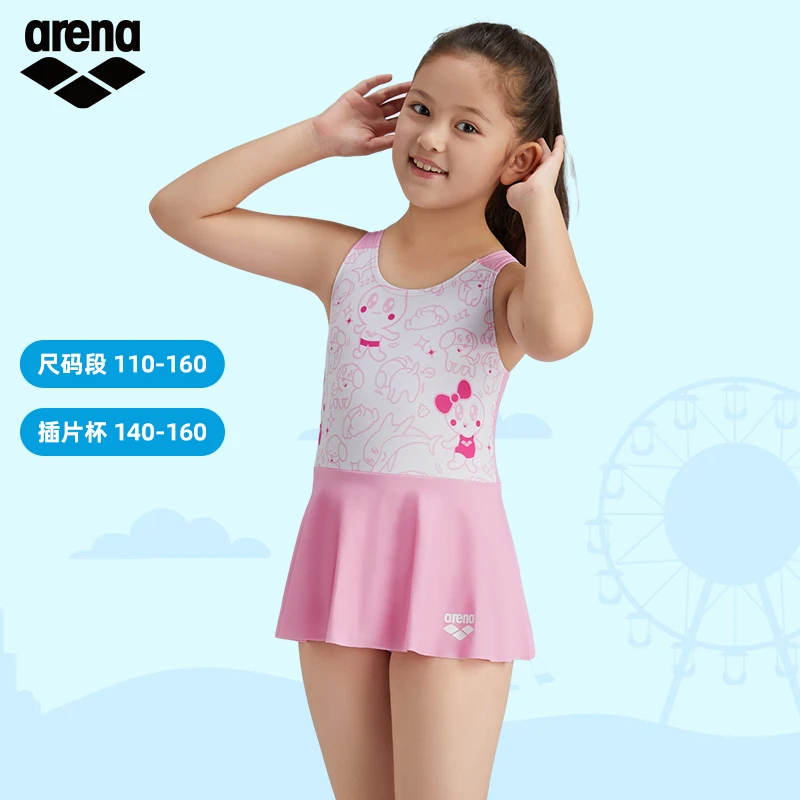 Arena/阿瑞娜连体无袖裙式泳衣可爱卡通风新款儿童女童连体衣公主