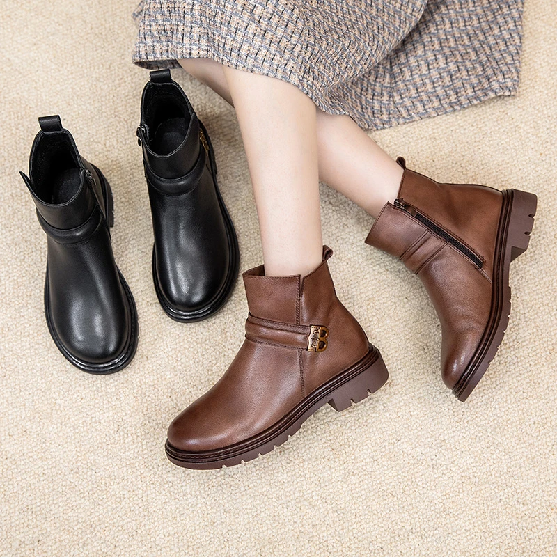 欧卡汇真皮软底秋冬中老年圆头防滑妈妈鞋1631