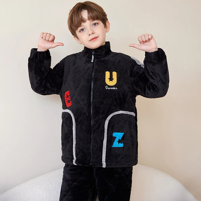 【中大童三层夹棉】儿童睡衣卡通冬季加厚款男童珊瑚绒男孩冬款保暖