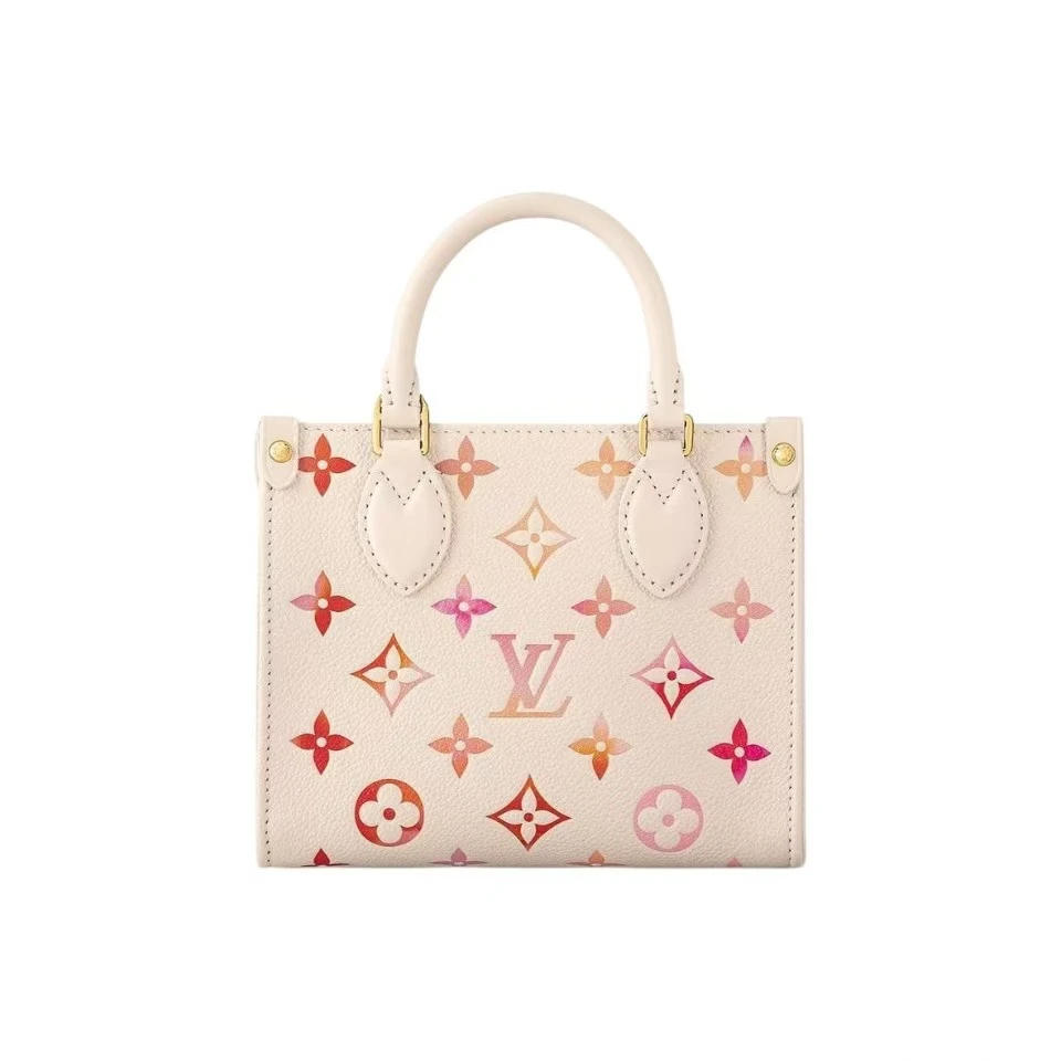 99新 LouisVuitton/路易威登 onthegoMINI草莓牛奶粉拼白时尚包DC