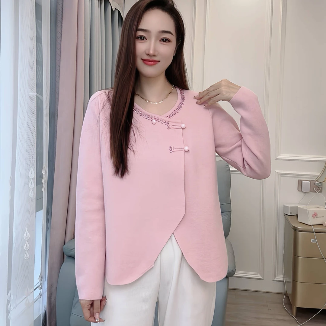 （彩钻盘扣毛衣）秋冬厚女装外套中国风显瘦气质外套开衫宽松外搭