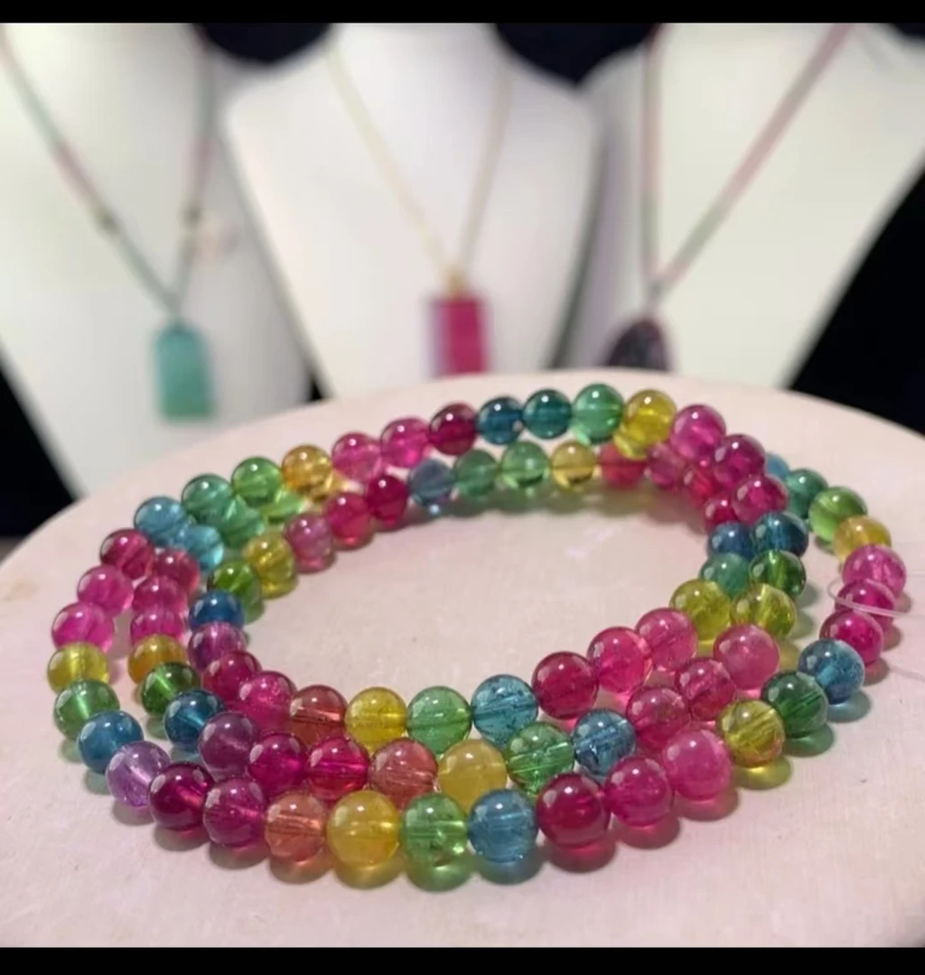 6mm多圈艳丽色标碧玺手链