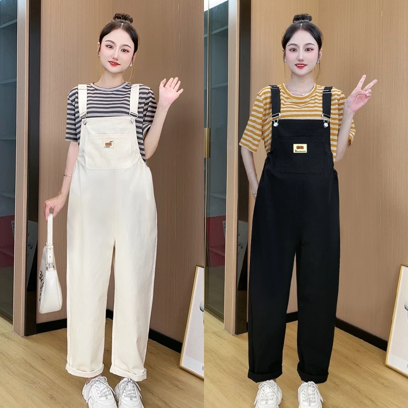 夏季薄款孕妇装条纹时尚短袖上衣减龄显瘦宽松直筒百搭孕妇背带裤