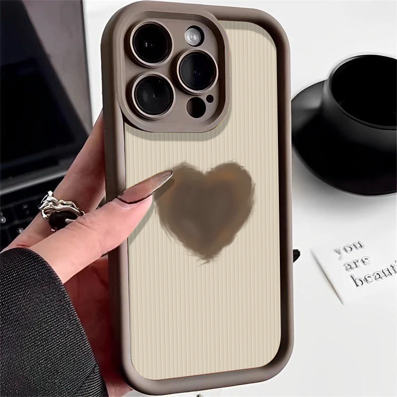 日韩细条纹爱心苹果15手机壳创意iPhone12简约高级感13防摔个性xr