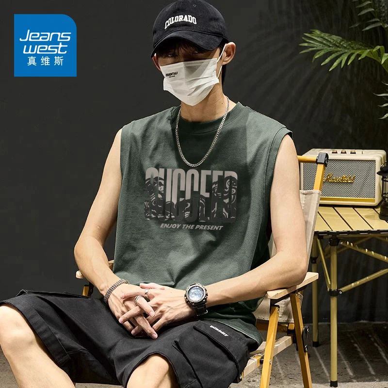 真维斯美式高街纯棉背心男薄款夏季潮流无袖t恤男士健身衣高能感A