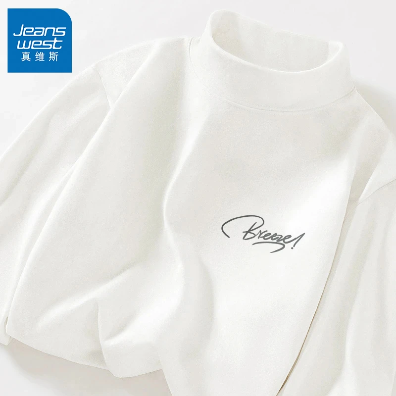 真维斯双面绒长袖t恤男cleanfit简约风白色保暖内搭冬绒德打底衫A