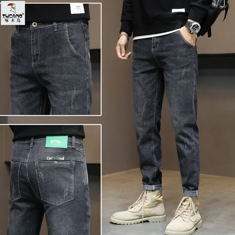 TUCANO/啄木鳥男裤牛仔裤2023春秋季新款修身小脚裤潮牌薄款长裤