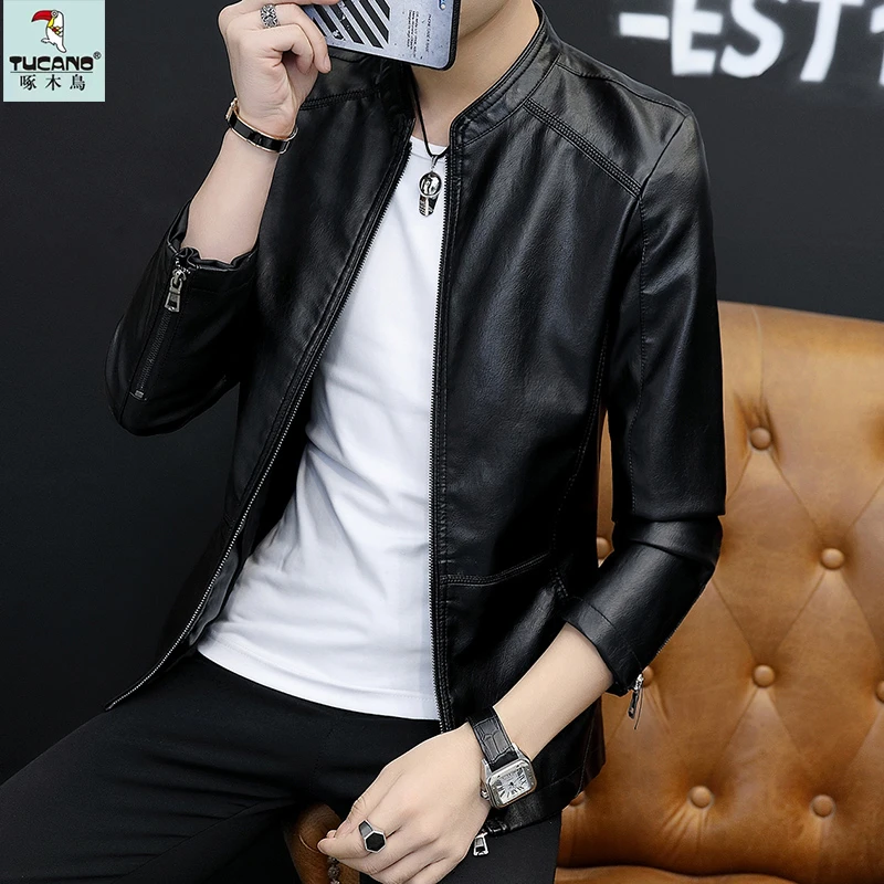 TUCANO/啄木鳥新款男士皮衣休闲立领百搭皮夹克修身时尚韩版皮衣