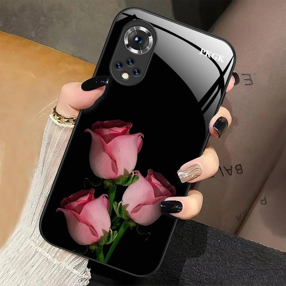 适用【华为nova9/荣耀50 通用】时尚鲜花液态玻璃手机壳 防摔刮