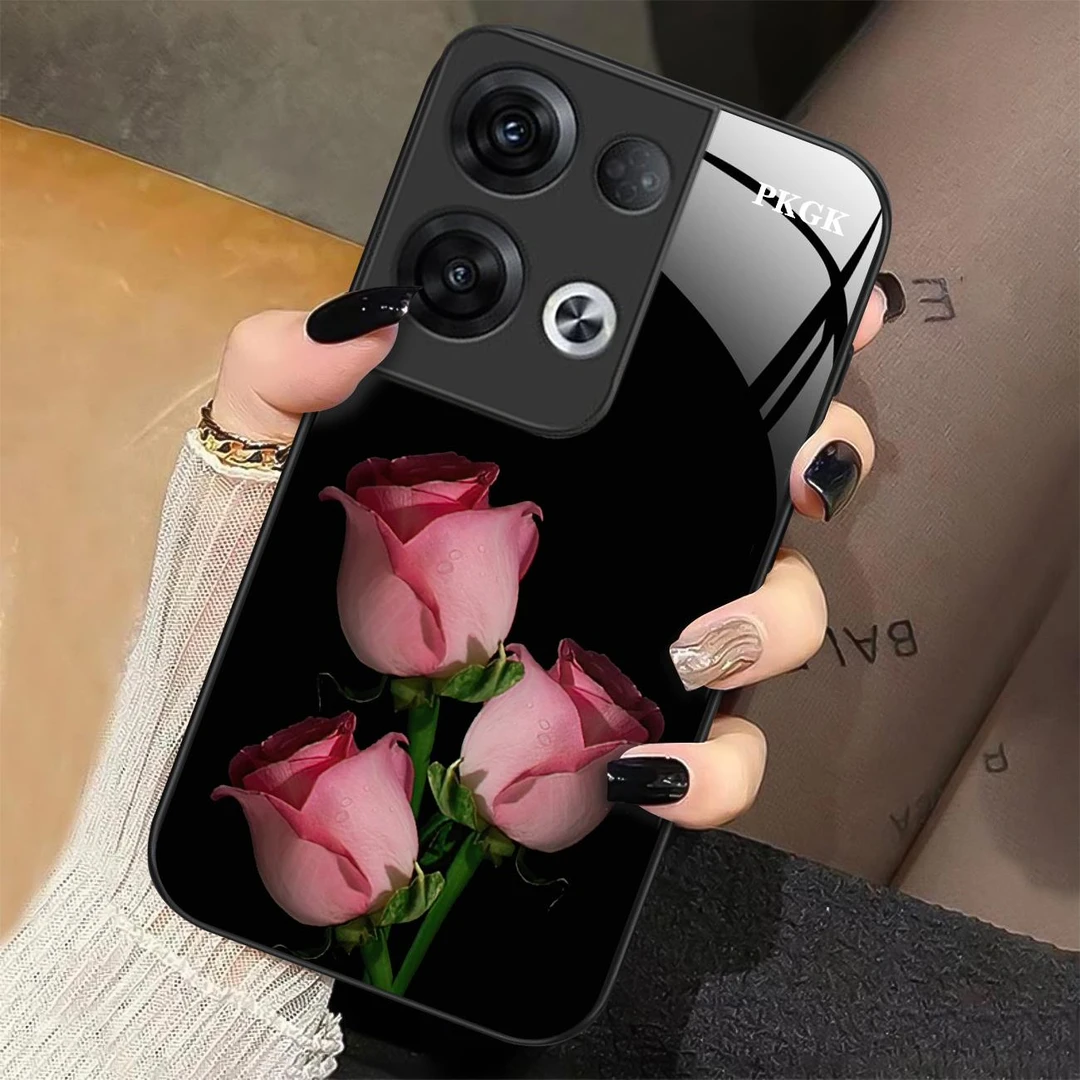 适用【OPPO Reno8 Pro+】时尚鲜花液态玻璃手机壳 防摔 个性简约